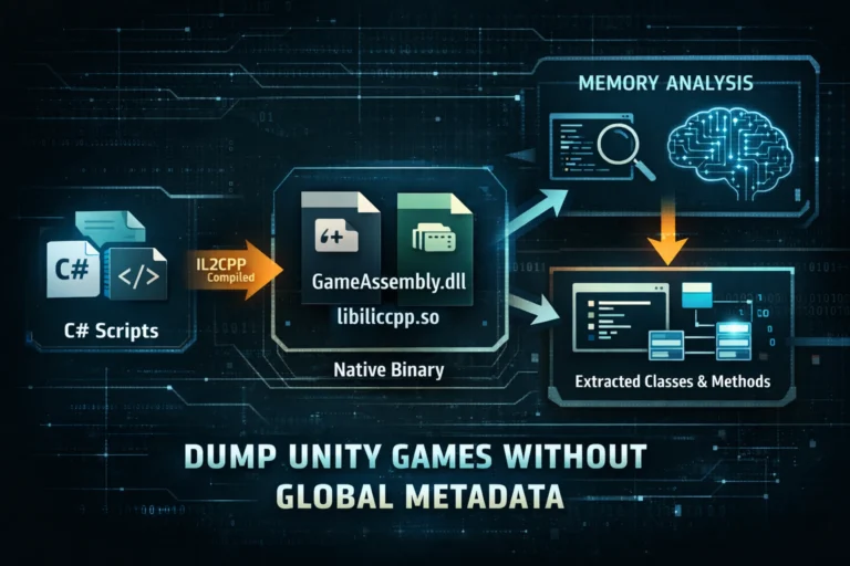 Dump Unity Games Without Global Metadata: Complete IL2CPP Reverse Engineering Guide